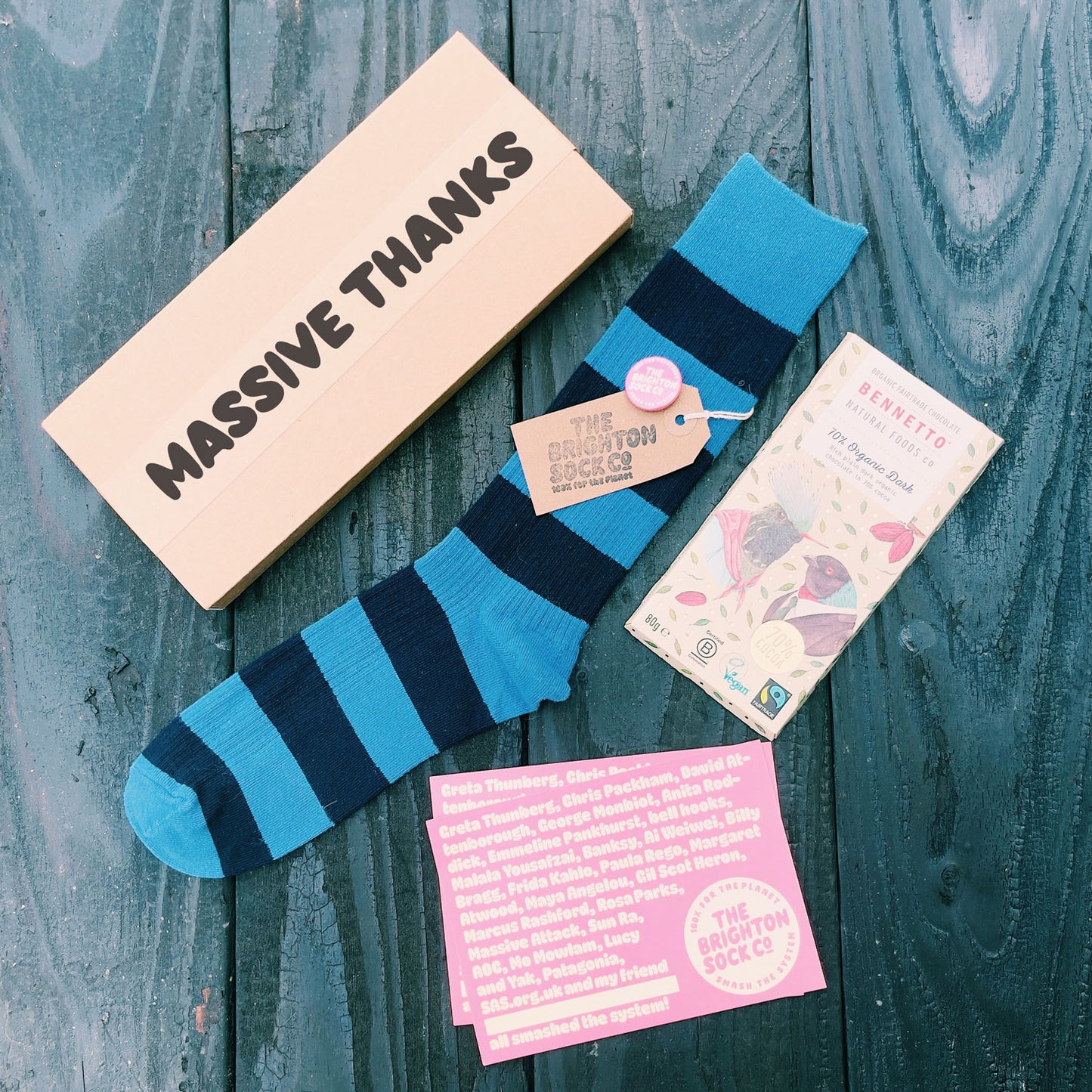 The Seaside Gift Box - blue stripy socks, organic choc and free merch!