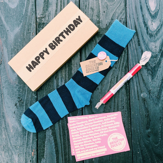 The Lanes Gift Box - blue stripy socks, Brighton rock and free merch!