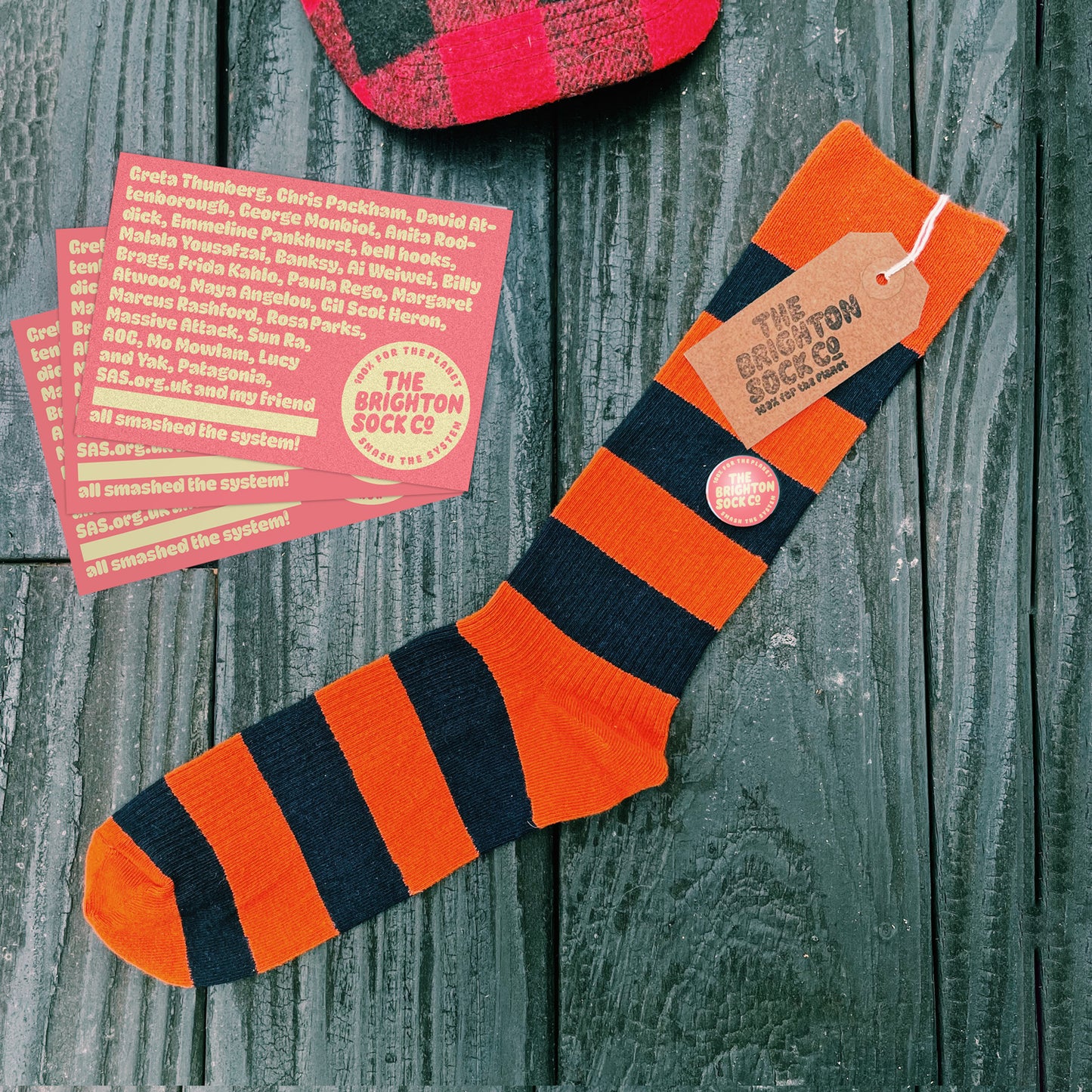 The solo sessions - red stripy socks all on their lonesome, but still looking mighty fine. Plus free merch!