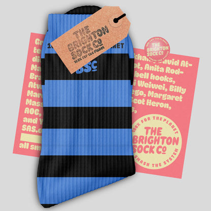 The solo sessions - blue stripy socks all on their lonesome, but still looking mighty fine. Plus free merch!