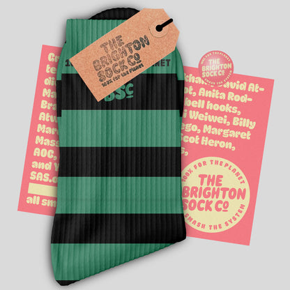 The solo sessions - green stripy socks all on their lonesome, but still looking mighty fine. Plus free merch!