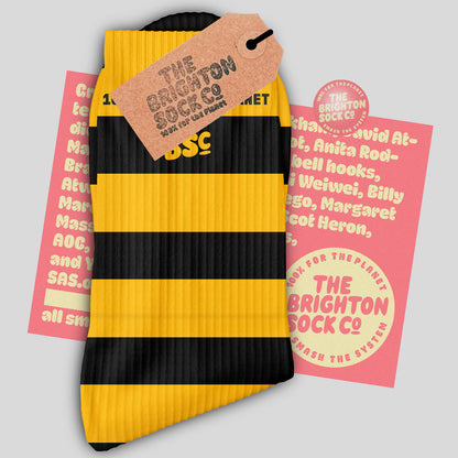 The solo sessions - yellow stripy socks all on their lonesome, but still looking mighty fine. Plus free merch!